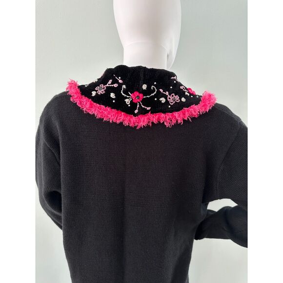 Vintage Storybook Knits Western Beauty Black and Pink Embroidered Sweater size M - Picture 6 of 13